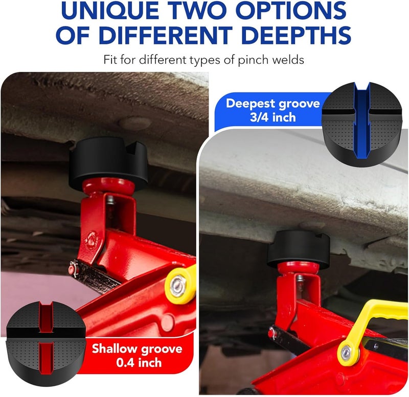 Sworth Upgraded Pinch Weld Jack Pad, Two Depths X-Grooves Floor Jack, Easily Fit Different Cars, Thicker Sturdy and Grippy Rubber Pad to Protect You and Your Car, 3.9 x 3.9 x 1.8 in - Image 2